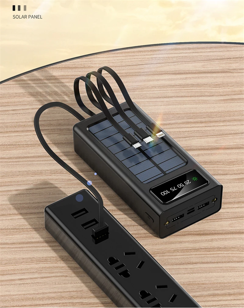 Solar Power Bank 30000/20000/10000mAh built in Cable Portable Charger For iPhone 12 Xiaomi Powerbank External Battery Poverbank 12v power bank