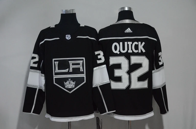 Черный Сшитые мужские футболки для взрослых#8 Drew Doughty 32 Jonathan Quick 99 Wayne Gretzky - Цвет: Черный