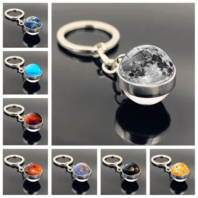 

Solar System Planet Keyring Galaxy Nebula Space Keychain Moon Earth Sun Mars Art Picture Double Side Glass Ball Key Chain