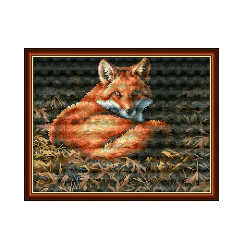 Fox cross stitch kit aida 14ct 11ct count print canvas cross stitches