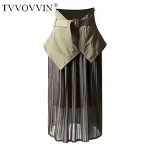 Женская Длинная черная шифоновая юбка с поясом, асимметричная юбка с завышенной талией, плиссированные юбки, подходит к любой одежде, мода, E954