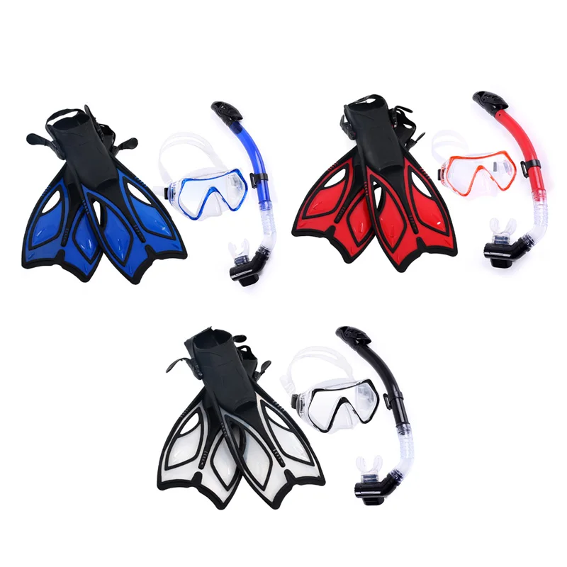 Safe Professional Scuba Diving Mask Silicone Mask Snorkel Wear Resistant Diving Masks Swimming Fins Set Black S