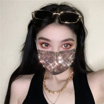 

Rhinestone jewelry mask Bling fishing net night club party sexy acrylic diamond mask for women fashion 2020
