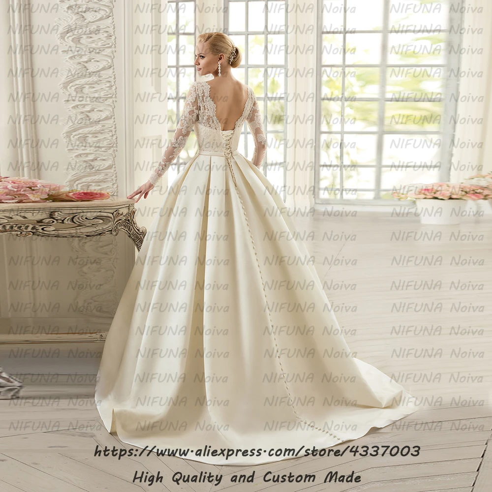 Vestido novia дешевая атласная Свадебная одежда, сделанная в платье в китайском стиле de Mariee элегантное кружевное свадебное платье с длинными рукавами es свадебные платья