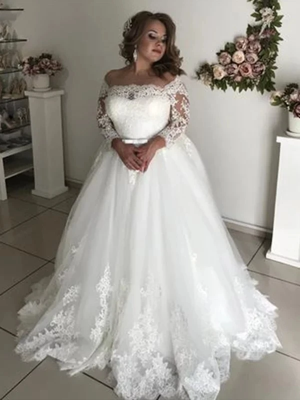 DD JYOY/большие размеры, свадебное платье с длинными рукавами, кружевное,, свадебное платье, элегантное, со шнуровкой сзади, кружевное платье с открытыми плечами