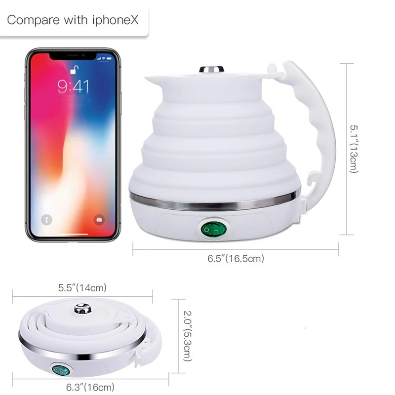 Travel Foldable Electric Kettle - Fast Water Boiling - Food Grade Silicone - Small, Collapsible, Portable - Boil Dry Protection