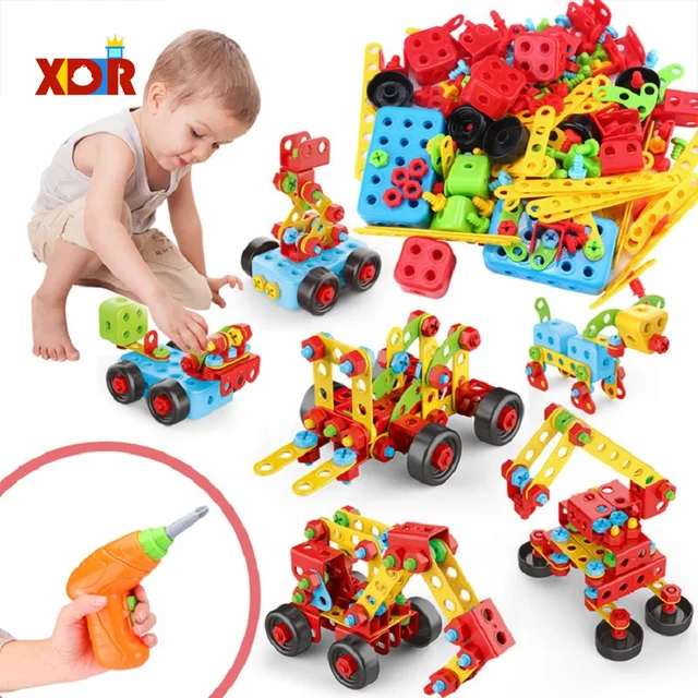 Creative DIY Construction Kit Toys STEM Engineering Building Blocks Learning Educational for Kids Drill Screw Tool Play Toy Gift 1