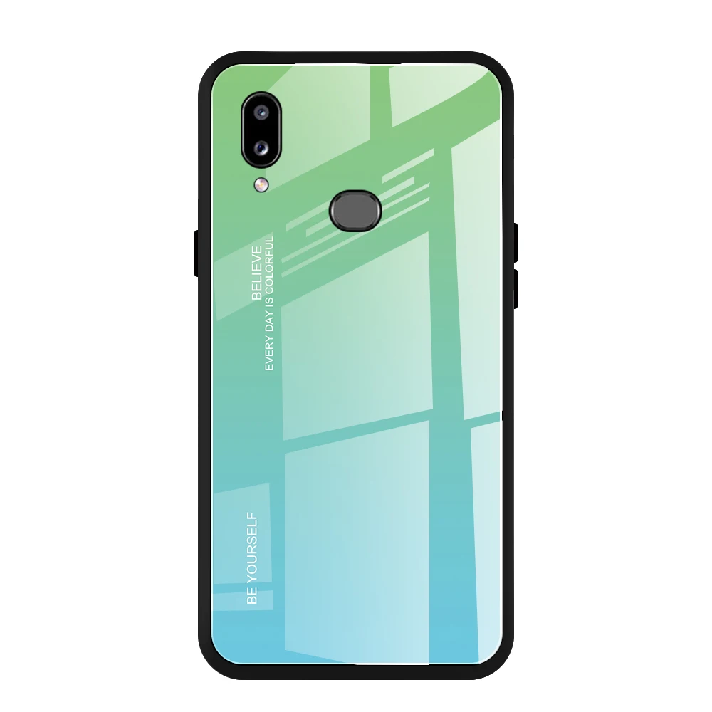 Чехол для Galaxy A20S A10S A10E A80 A90 5G A60 A40 A70S A8 A20 A30 закаленное Стекло мягкий TPU кромка градиент Цвет с узором кейс на заднюю панель - Цвет: 06