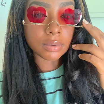 

2020 New Arrival Unique Rimless Retro Small Round Sunglasses Metal Frame Purple Red Clear Lens Vintage Women Shade Eyewear