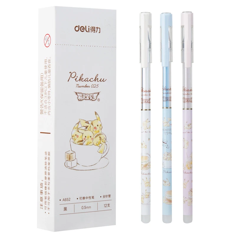 

3+10/Set Deli Kawaii Pokemon Erasable Gel Pen 0.5mm Black Cute Pikachu Pens Blue Refills For Writing School Supplies Stationery