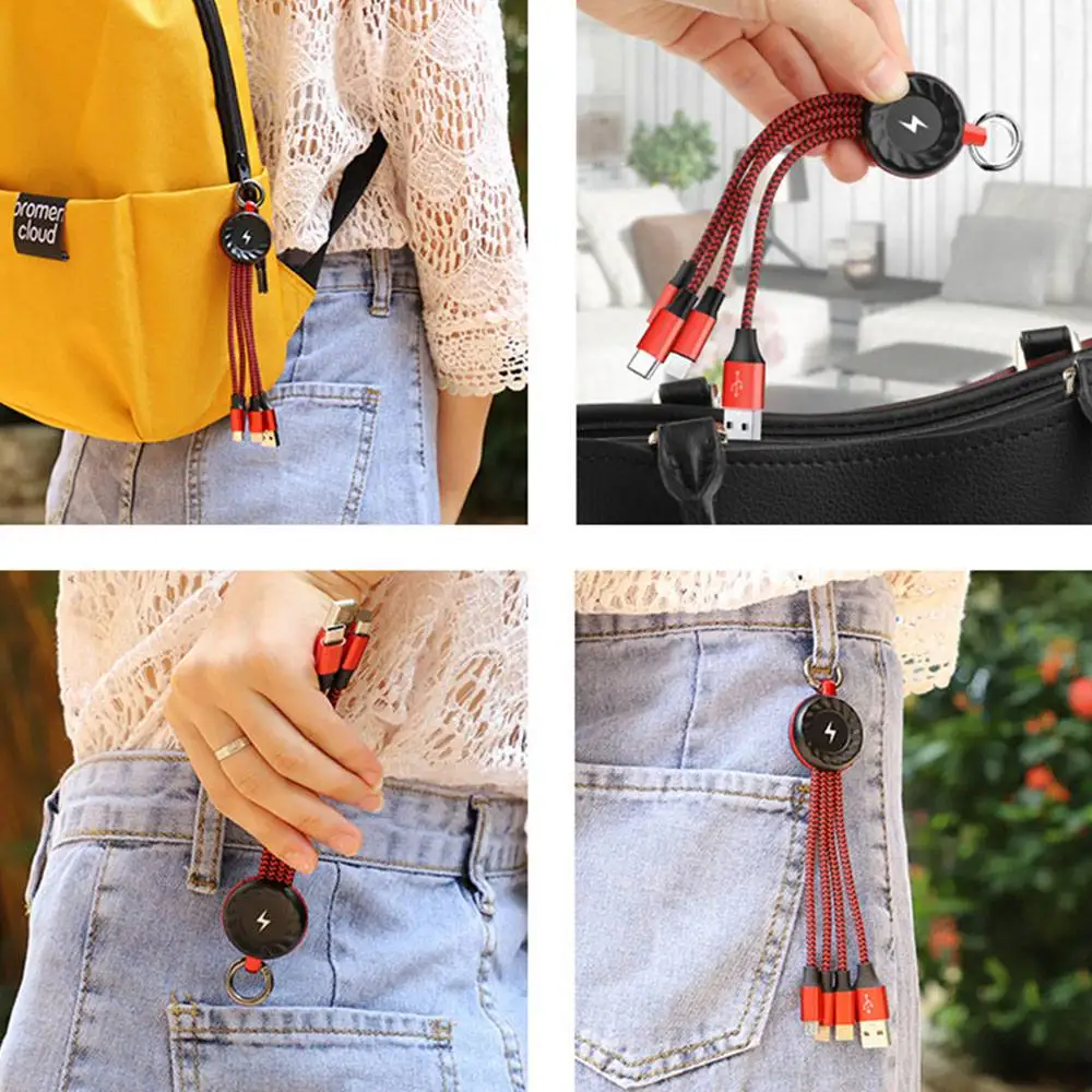  KISSCASE 3 in 1 Keychain USB Kabel für Handy Micro USB Typ C Kabel für iPhone Samsung Xiaomi Schnel