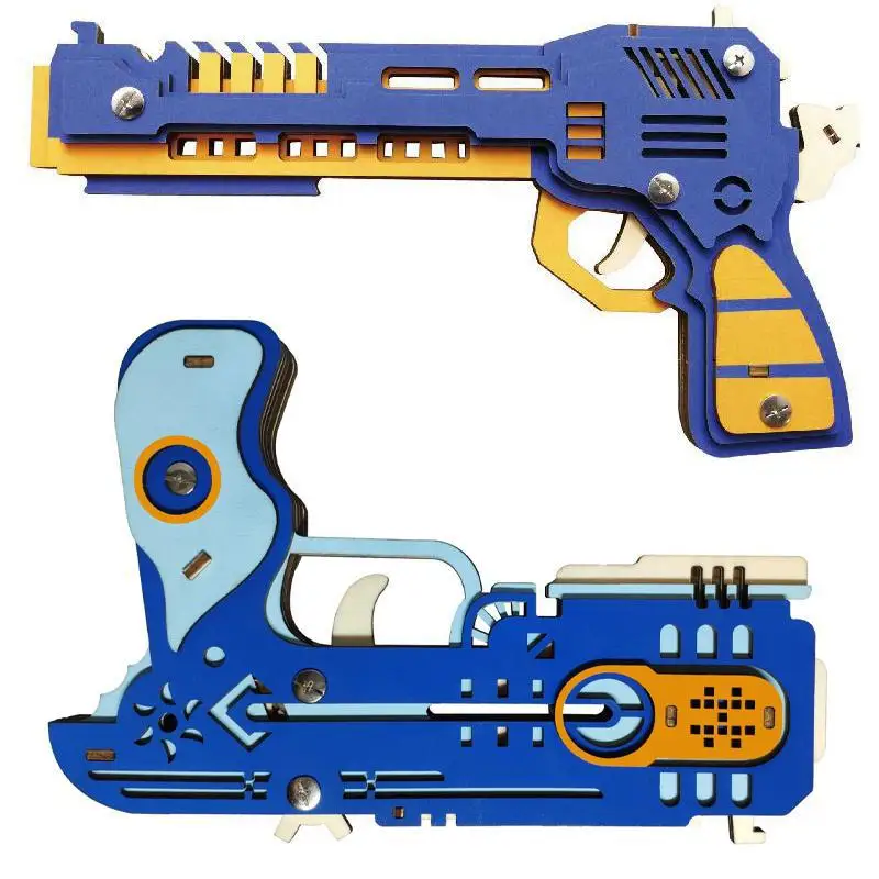 

Wooden 3D Puzzle Gun Weapon Model Kit Toy Machine Transmission DIY Rubber Band Shooter Pistol Gun with Bullets Toy for Teens Boy