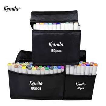 

kemila 40/60/80Pcs Alcohol markers Manga Drawing Markers Pen Alcohol Based Sketch Oily Twin Brush Pen for Bookmark Art Supplies