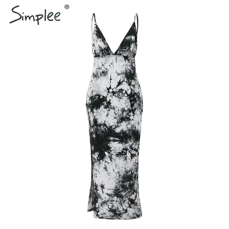Simplee сексуальное вечернее платье tie dye женское платье с v-образным вырезом на тонких бретелях женское платье-миди с открытой спиной облегающее женское платье для ночного клуба