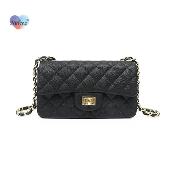 

Nuleez classical plaid bag women leather chain cross body real cowhide caviar skin golden lock