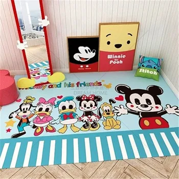 

Cartoon Carpet Mickey Minnie Kids Mat Baby Playmat Bedroom Bedside Blanket Living Room Anime Machine Washable Activity Mat