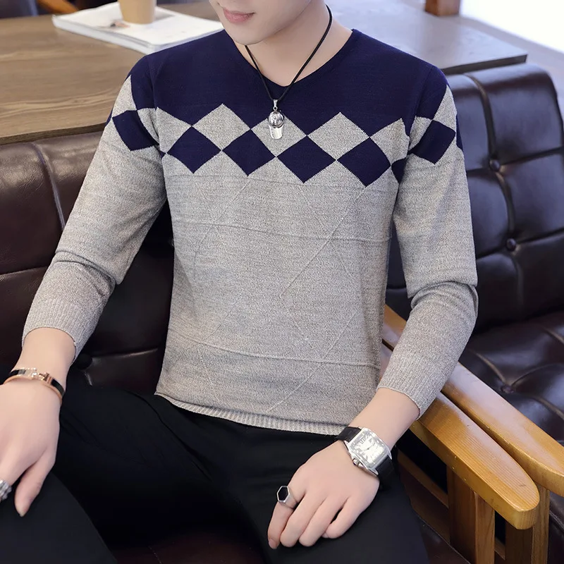 

Cashmere Wool Sweater Men 2019 Autumn Winter Slim Fit Pullovers Men Argyle Pattern V-Neck Pull Homme Christmas Sweaters