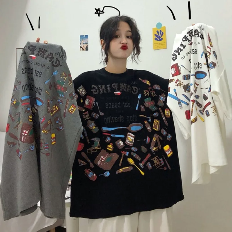 

2019 summer oversized Women T shirts harajuku Short Sleeve Ulzzang Letter Graffiti Print Korean Casual Plus size friends tops