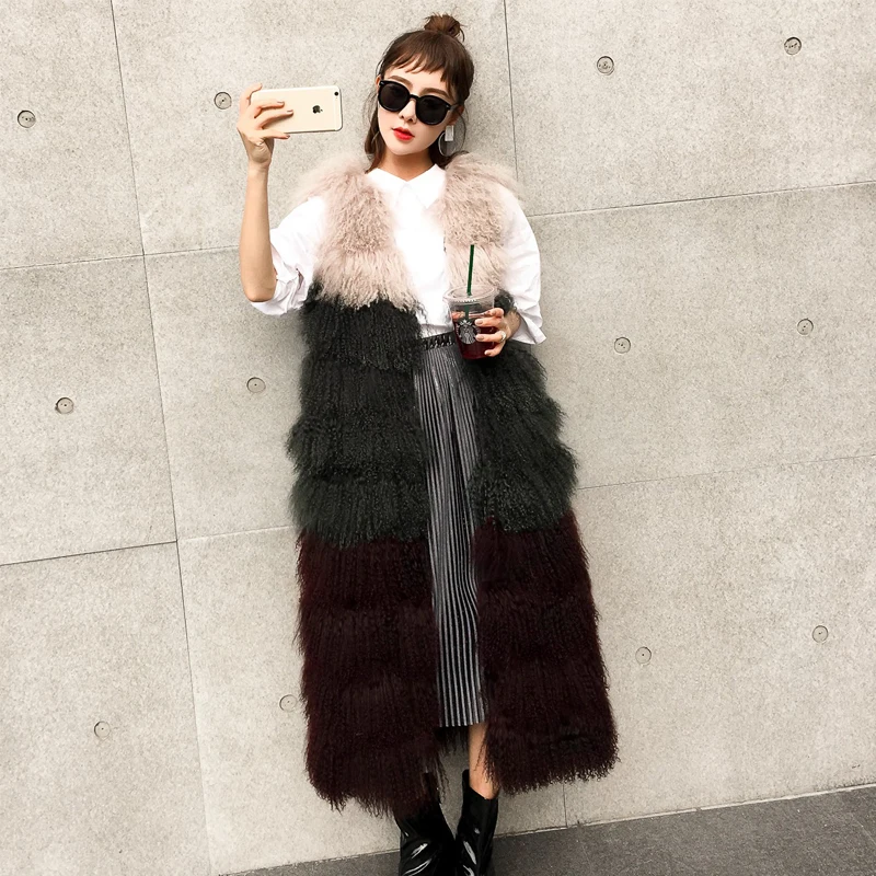Clearance rf2050 Whole Leather Mongolian Sheep Fur Vest for Woman 90cm/120cm Long Winter Natural Fur Waistcoat 8 Clearance rf2050 Whole Leather Mongolian Sheep Fur Vest for Woman 90cm/120cm Long Winter Natural Fur Waistcoat 8