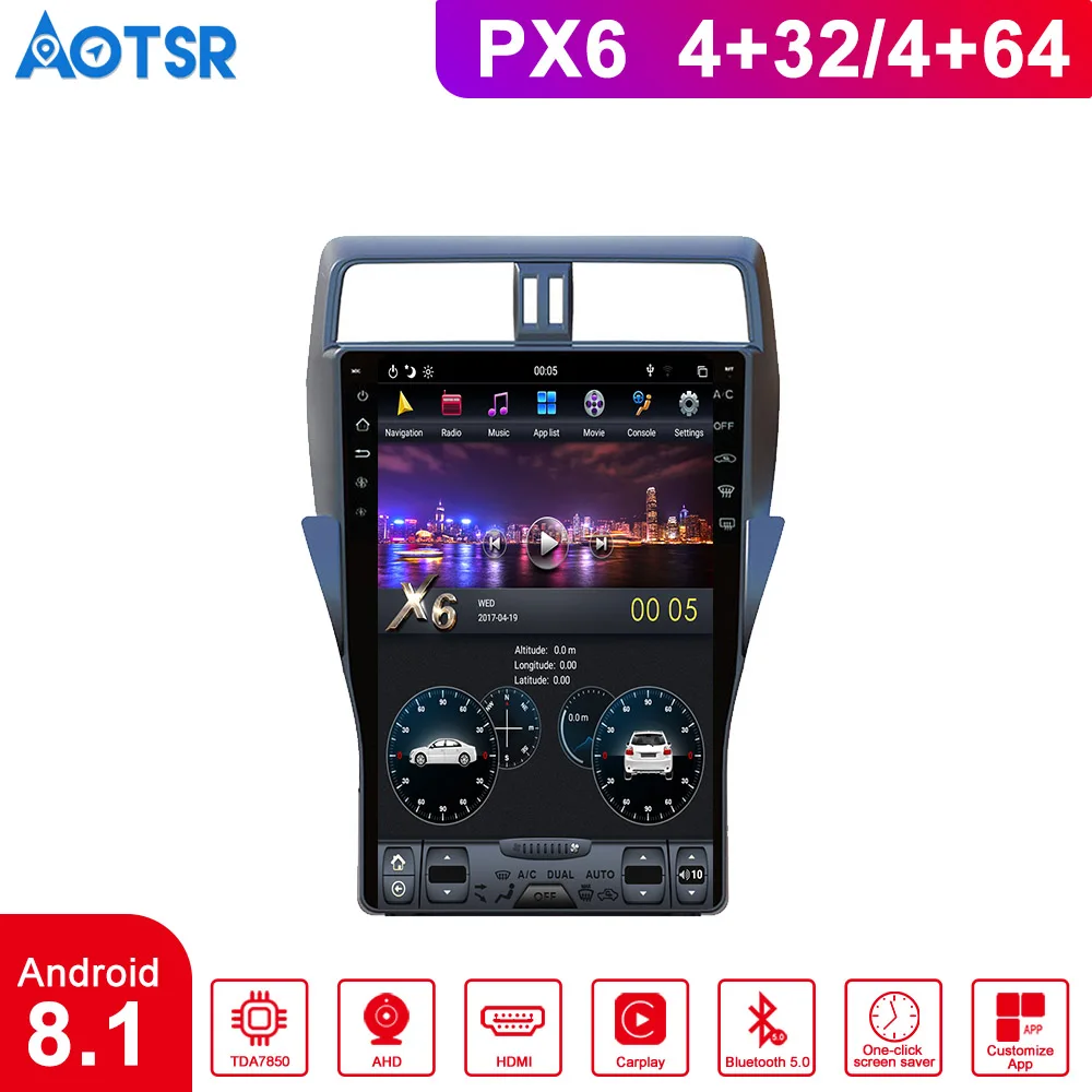 Sale PX6 4GB RAM Tesla style GPS Navigation Android 8.1 Car For TOYOTA LAND CRUISER Prado 18 Head Unit Car Multimedia Player Car DVR 0