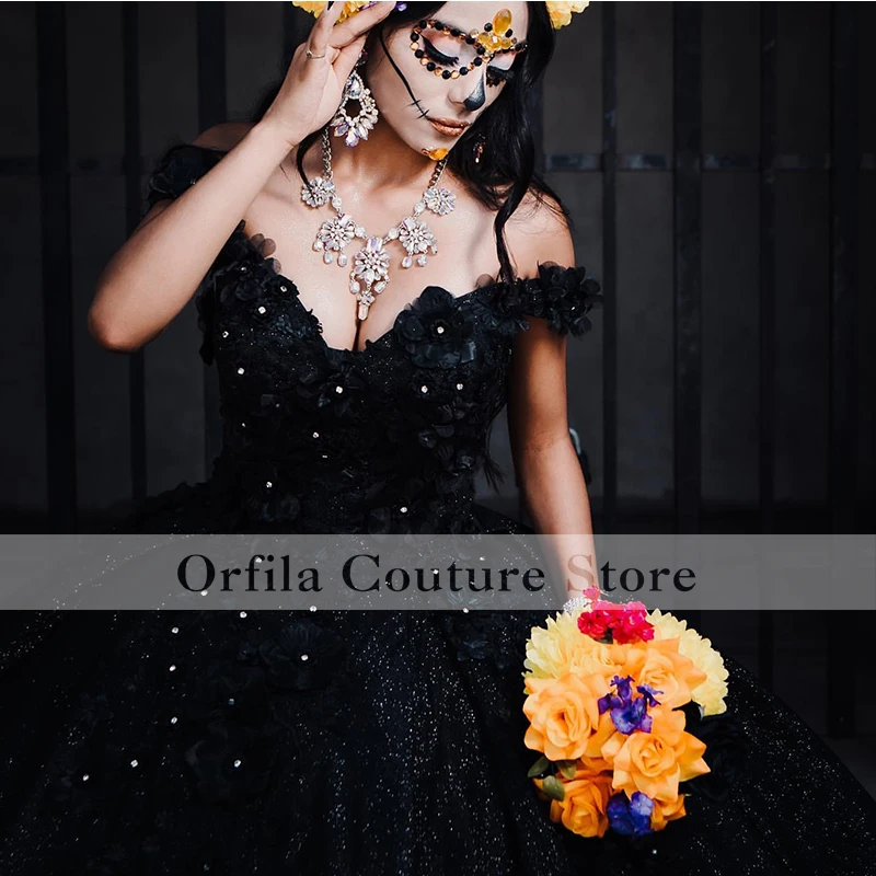 Charro Black Quinceanera Dresses Mexican Girl Off Shoulder vestido de 15 a&ntilde;os Appliques Birthday Sweet 16 Dress