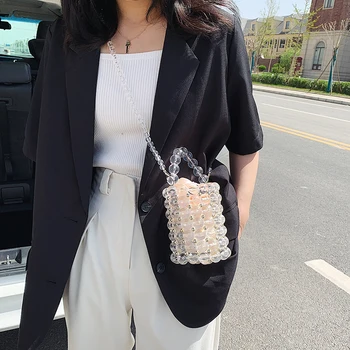 

Small Round Acrylic Beading Bucket Bags For Women 2020 Luxury Handbags Women Bags Designer Mini Totes Lady Party Evening Bags