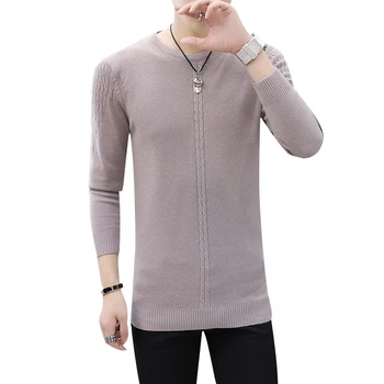 

Sweaters Men Pop Fashion Velvet Thicken Stripe VogueO-Neck Slim Cotton Knit Quality Mens Sweaters Pullovers