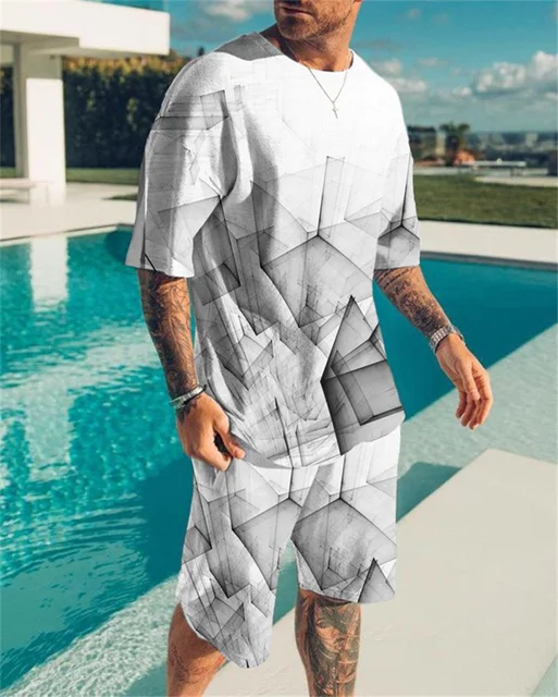 Men's Casual Sets Fashion 2 Pieces Suit 3D Printing Short Sleeve T-shirt Shorts Sets Sportswear Tracksuit 2021 Summer Sportsuit 7