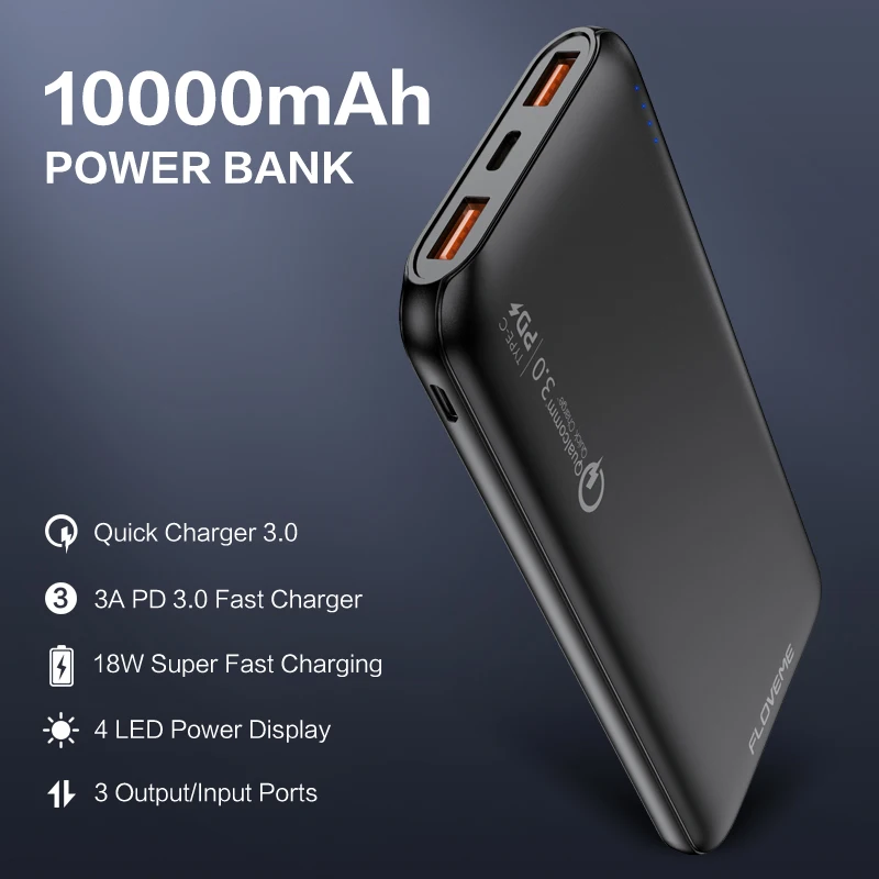 FLOVEME power Bank 10000 мАч QC3.0 Быстрая зарядка для iPhone 11 Xiaomi Mi power bank 10000 мАч PD power bank портативный внешний аккумулятор