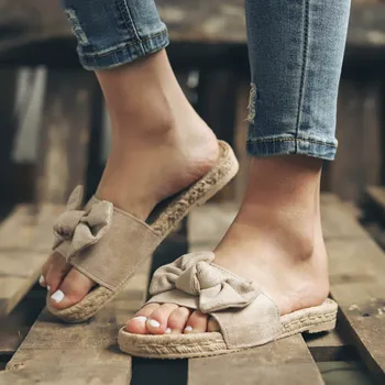 

Roman Style Women's Slippers Summer Butterfly-Knot Slipper Flat Beach Slippers Ethnic Open Toe Sandals Claquettes Femme Chaussur