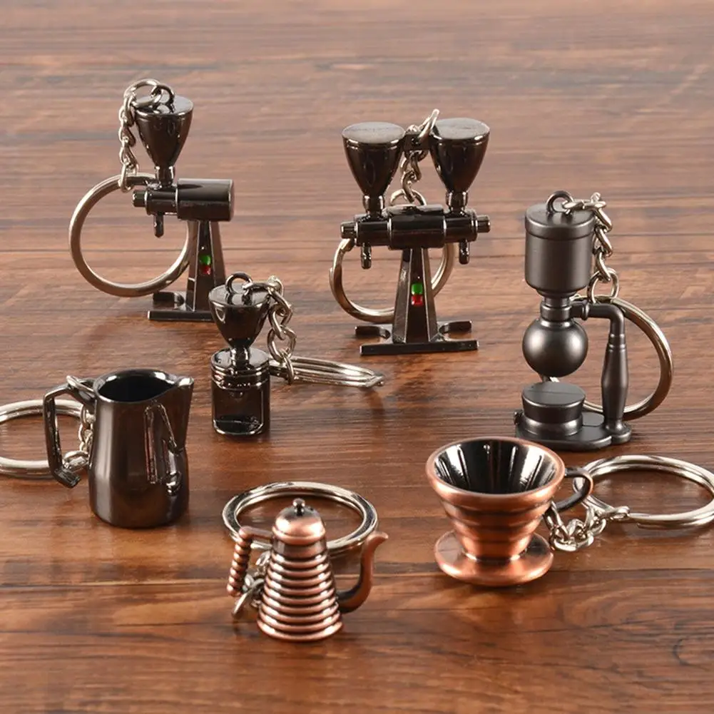 

Retro Pot Handle Cup Pendant Keychain Coffee Lovers Key Ring Home Office Decor