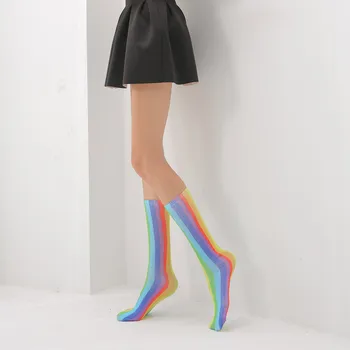 

Rainbow Support Stretch Compression Stocks Outdoor Sport Compression Socks Pattern Below Knee Socks Long Socks Stocks