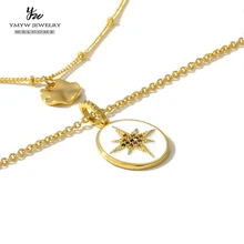 Ymyw 北斗ジルコニアペンダント二重層ロングネックレス 2020 チャームメタルジュエリーリアルタイム 14 18k メッキファッションチェーンネックレス(China)