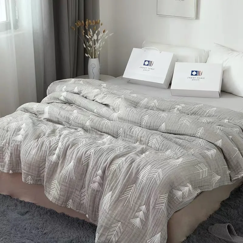04 6 Layers Crinkle Cotton Gauze blanket Cotton yarn dyed gray pink 150x200 cm or 200x230cm summer blanket 1 piece for sample - Цвет: 04