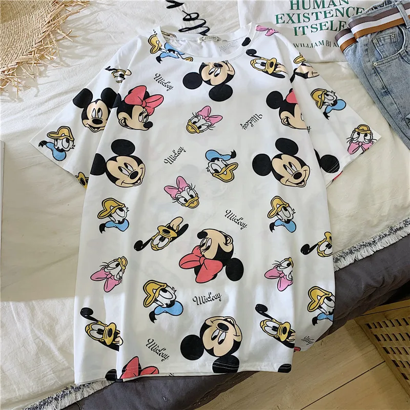 GCAROL 2020 Spring Summer Women Cartoon T-shirt Oversized Graphic Stripes Graffiti Long Tees Multi-design harajuku Tops