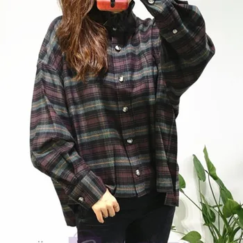 

Women's Plaid Long Or Short Blouse Turn-down Collar Long-Sleeve Single Breasted Loose Casual Shirt And Tops 2020 Spring Autumn
