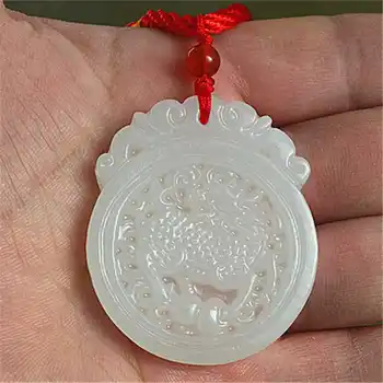

Drop Shipping Natural White Afghanistan Jade Pendant Chinese Dragon Animal Kirin Pendant Necklace Woman Men's Jewelry Free Rope