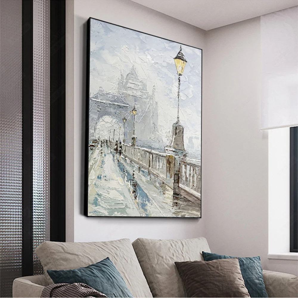 Waliicorners Handmade Wall Art Pictures Hand Painte Oil Painting Textured Palette Knife Street Landscape Oil Painting 19