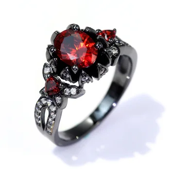

Japanese And Korean Version Of Black Gold Red Crystal Ring Fashion Personality Female Delicate Jewelry Factory Wholesale