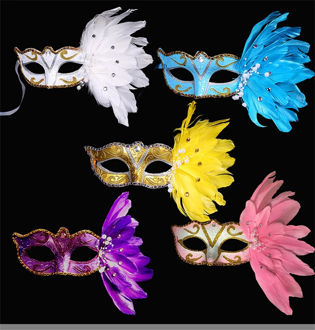 

Women Venetian Mask Masquerade Fancy Dress Party Princess Feather Masks Halloween Party Cosplay Costume Props Decoration