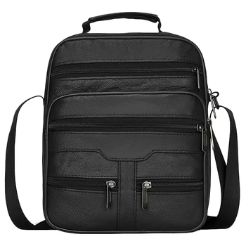 

AUAU-Men Genuine Leather Bags Messenger Bag Men Shoulder Bag Crossbody Bags Black Retro Multifunction Handbags