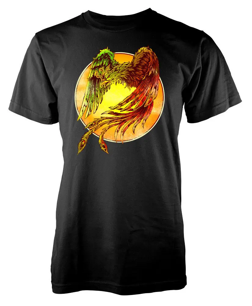 Phoenix Rising Sun Myth Bird Dragon Adult T-Shirt Men Funny O Neck Short Sleeve Cotton men Unisex New Fashion tshirt | Мужская одежда