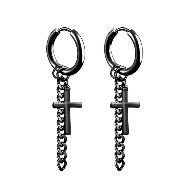 pair Punk Black-color Multiple Styles Stainless Steel Stud Earrings For Men and Women Street Pop Hip Hop Gothic Ear Jewelry