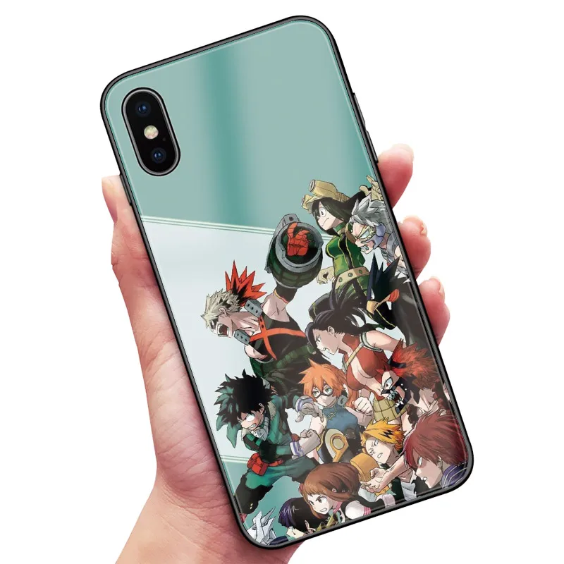My Hero Academy аниме закаленное стекло Мягкий ТПУ чехол для телефона чехол для apple iPhone 6 6s 7 8 Plus X XR XS 11 Pro MAX - Цвет: MHAA 2