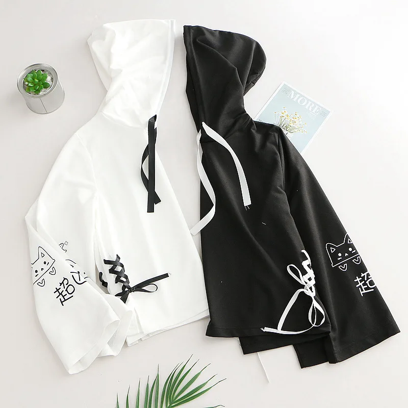 Harajuku с изображением кошки Неко худи Junior Cute Ear Hoody пуловер студенческие девушки Весна школьная одежда аниме милые лапы Топы
