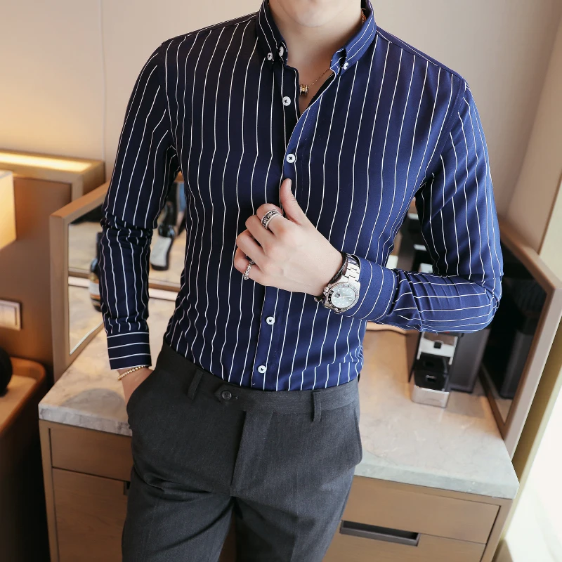 

Men's Casual Shirt Slim Fit Men's Casual Striped Shirt Long Sleeve Formal Dress Shirts Men Male Clothing Camisa