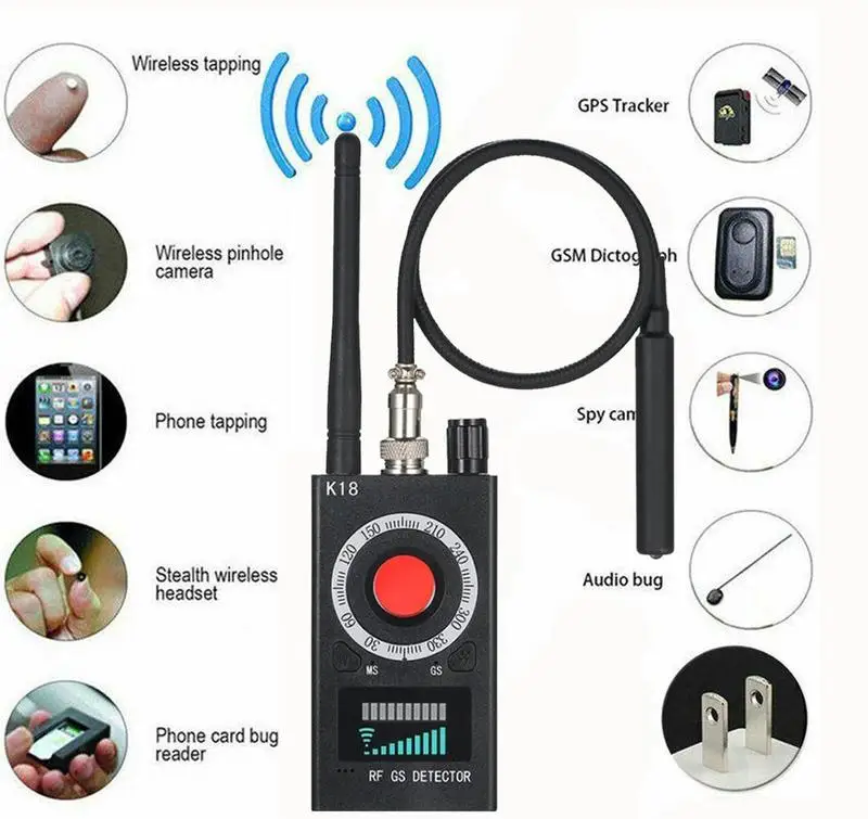 K18 1MHz-6.5GHz Anti-spy Detector Camera GSM Audio Bug Finder GPS Signal Lens RF Tracker Detect Multi-function Wireless Detector