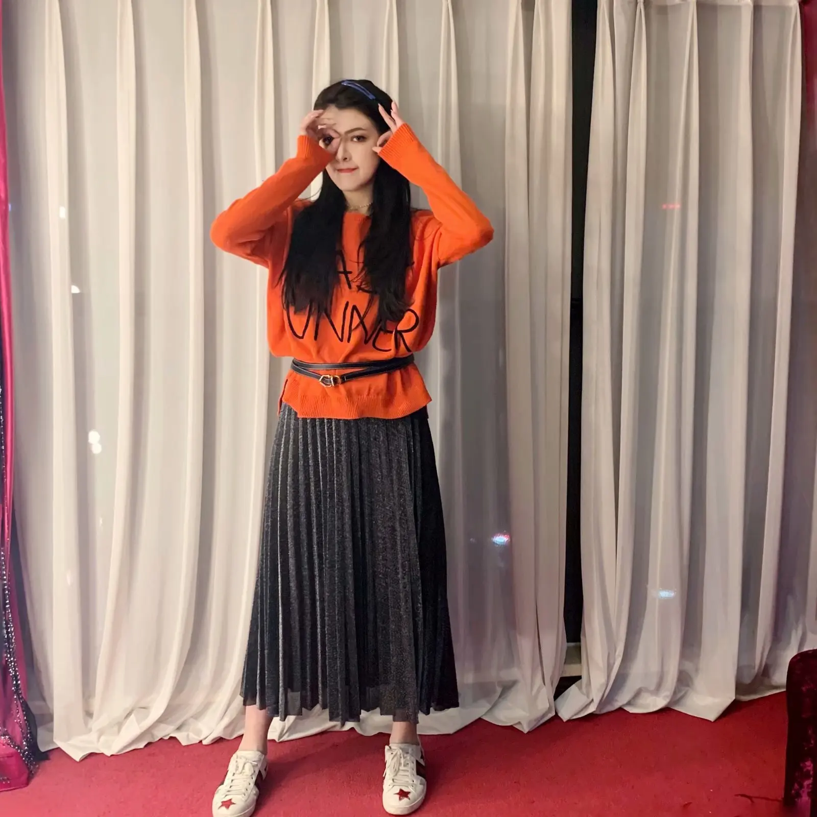 

Europe And America 2019 Spring New Products Bright Surface High-waisted Pleated Skirt Versatile Slimming Mid-length Skirt Big Sk