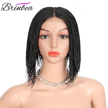 

Brinbea 12 Inch Synthetic Medium Wigs with Baby Hair For White Women Middle Parting Braided Wig Heat Resistant Lace Front Wigs