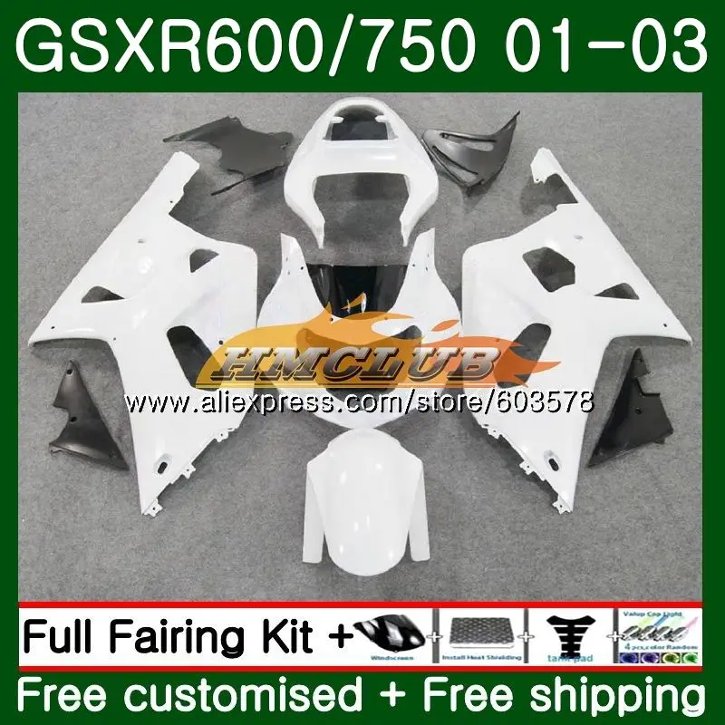 Корпус для SUZUKI GSX-R600 GSXR-600 K1 GSXR600 01 02 03 глянцевый белый 4CL. 59 GSXR 600 750 GSXR-750 GSXR750 2001 2002 2003 обтекатель